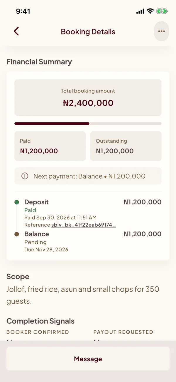 Booking payments with deposit and balance